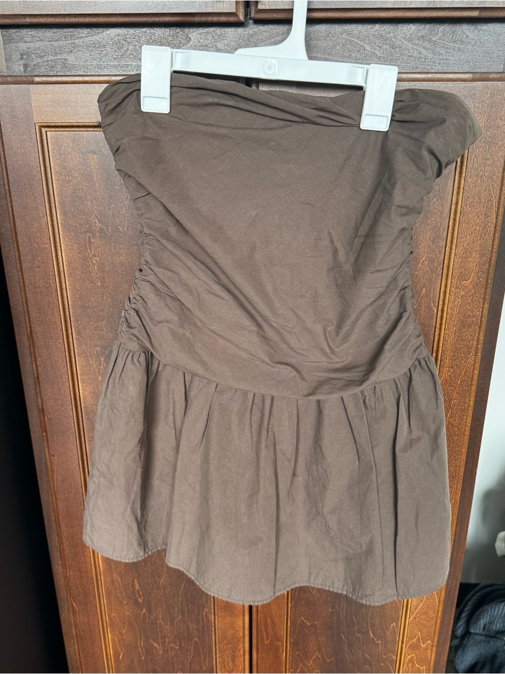 Showpo Chocolate Brown Ruched Strapless Tube Top / Micro Mini Dress Size 8